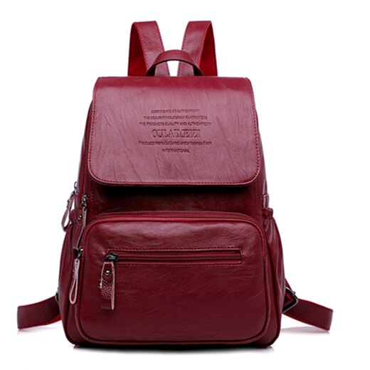 Lanières de luxe femmes sacs à dos de en cuir PU sac à dos femme sacs d'école pour fille grande capacité voyage Ba: Red