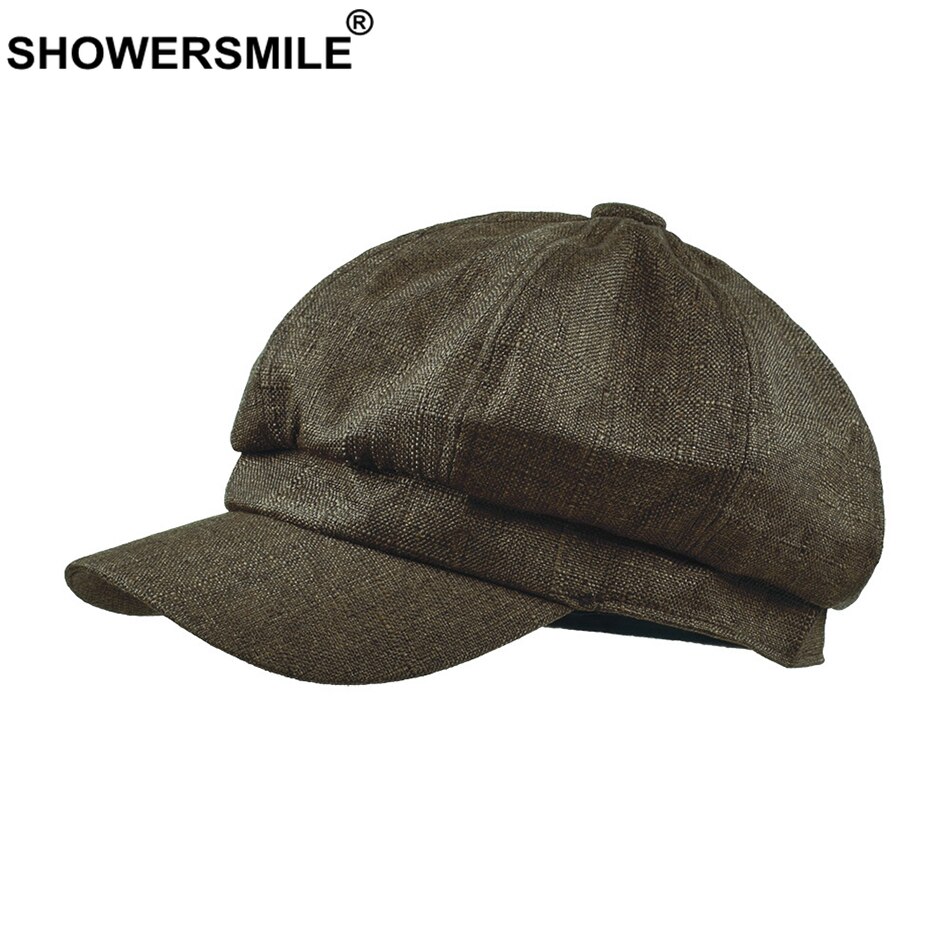 SHOWERSMILE kobiety modne czapki bawełniana pościel letnia czapka gazeciarza kobieta moda solidna czapka gazeciarza Gatsby piekarz chłopiec czapka czarny beżowy