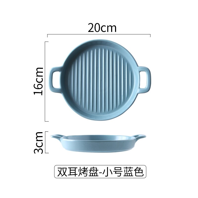 Matte Ceramic Baking Pan Bowl with Double Handle Ins Salad Fruit Dessert Soup Bowl Container Dinnerware Vegetable Bowl Pan: Blue