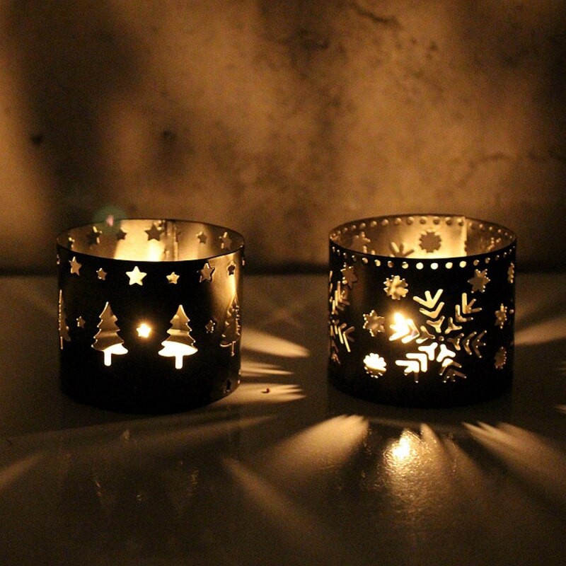 Christmas Hollow Iron Candle Holder Candlestick Novelty Home Party Decor Ornaments
