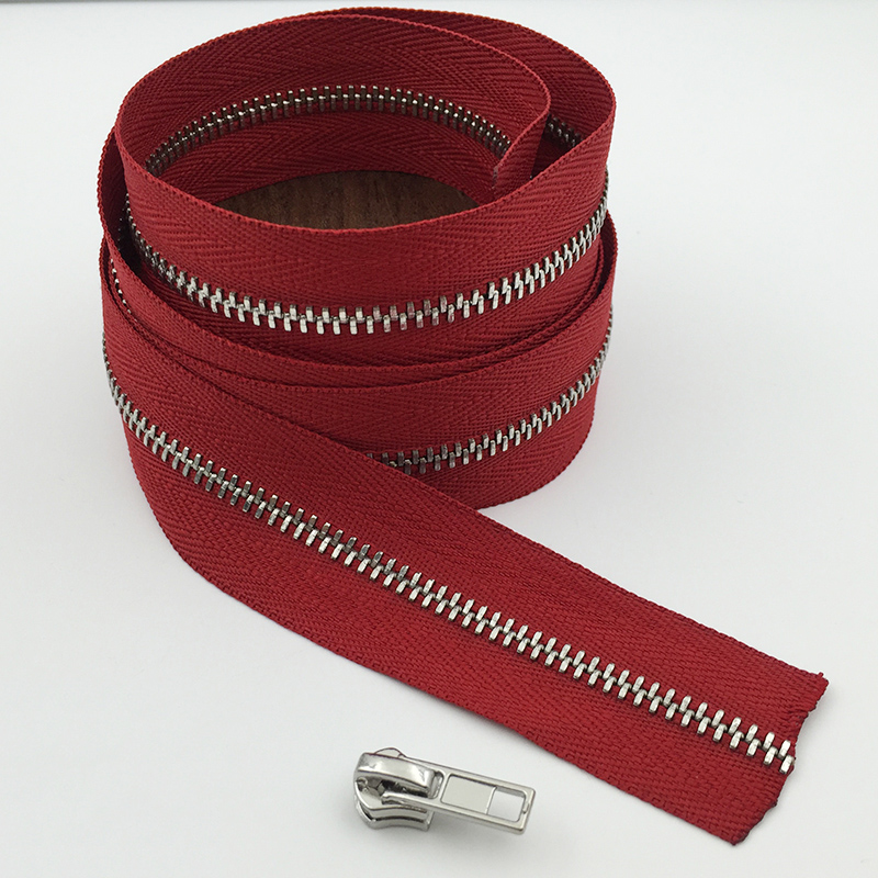 1 meter milieuvriendelijke 3#  metalen ritsen zonder schuif voor kleding portemonnee tas rits reparatiesets rugzak doe-het-zelf naai accessoires: Roodzilver