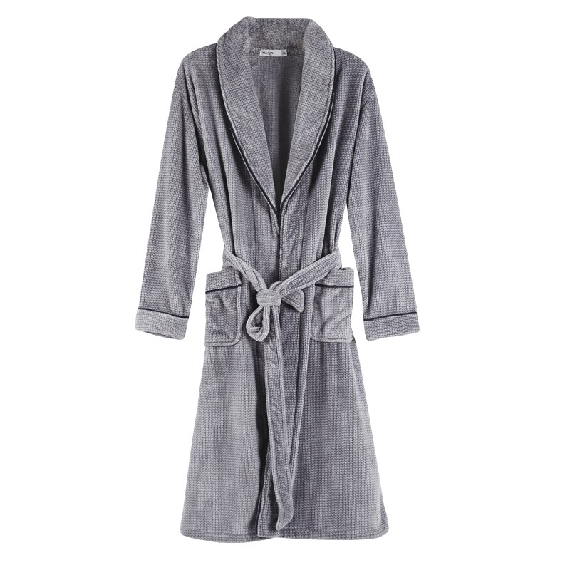 Roupões de Banho Coral Inverno Robe De Veludo Masculino dos homens Quente Longo Conforto Cinza Roupão De Banho Plus Size M, L, XL, XXL, XXXL