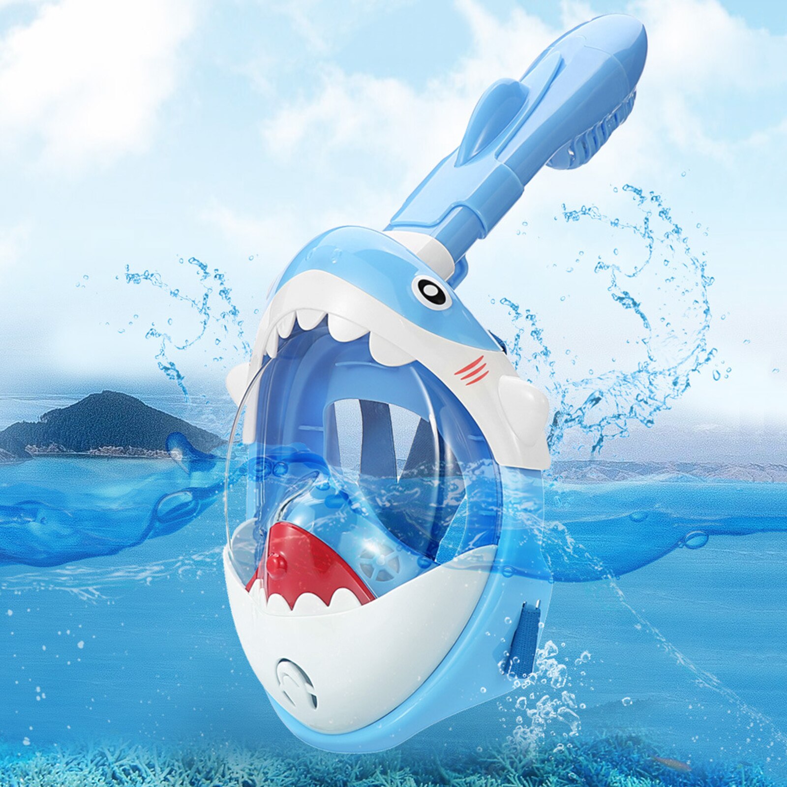 Cartoon Scuba Diving Mask 180° Panoramic Anti-Leak Snorkel Underwater Masks: Blue