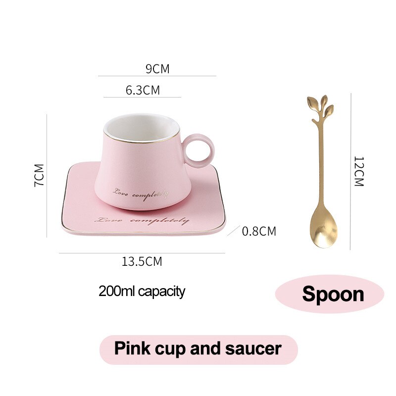 European porcelain Ceramic mug Soy milk Breakfast Condensed Coffee Tea Cup and saucer sets gold spoon mugs Christmas Cups: Pink