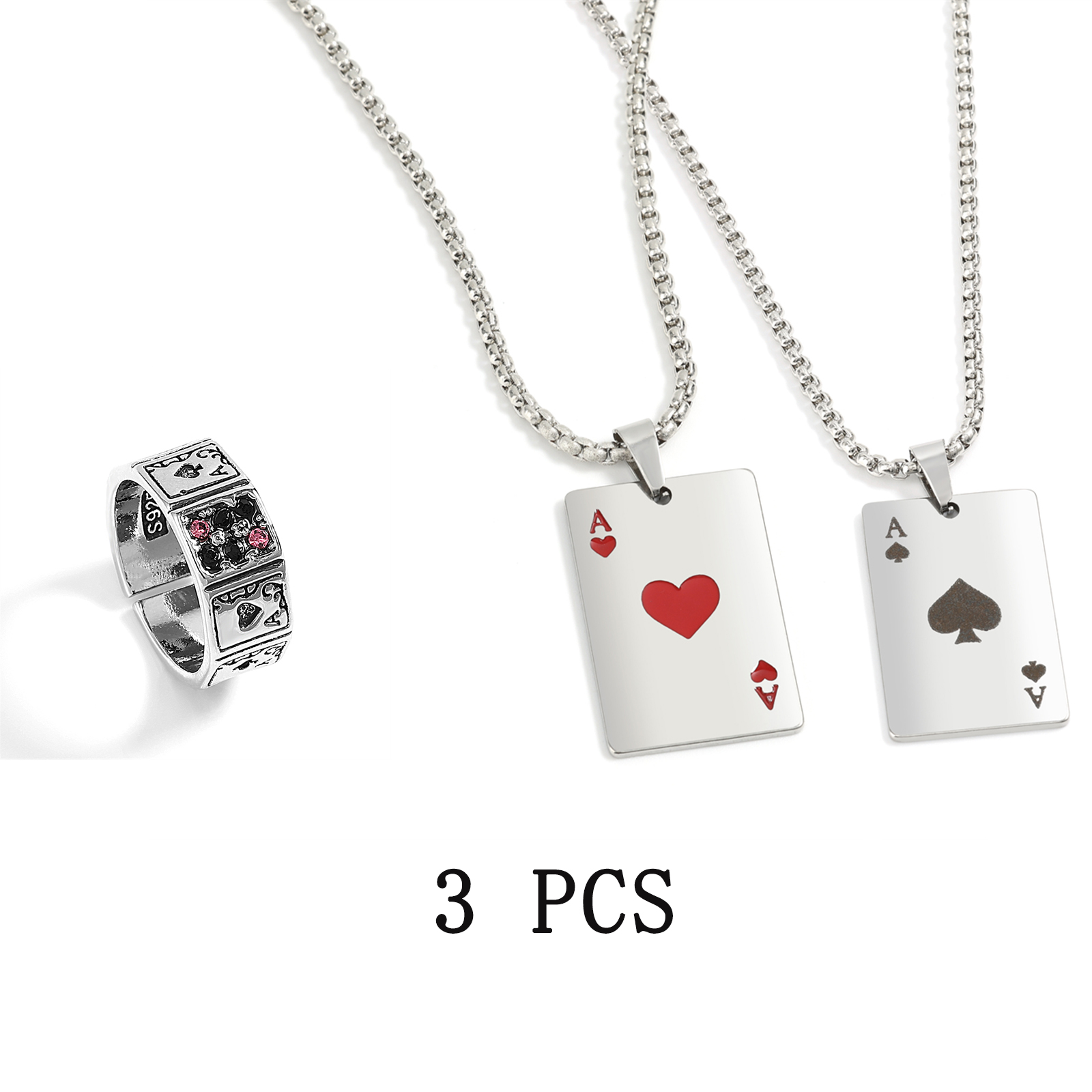 2- delt sæt hiphop statement rustfrit stål pokerkort es i spar halskæde til kvinder og mænd vedhæng kæde spillekort smykker: Rødbrun