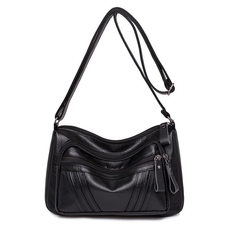 Vintage Schoudertassen Voor Vrouwen Trend Effen Colorpu Leer Vrouwelijke Leisure Crossbody Tas: Black