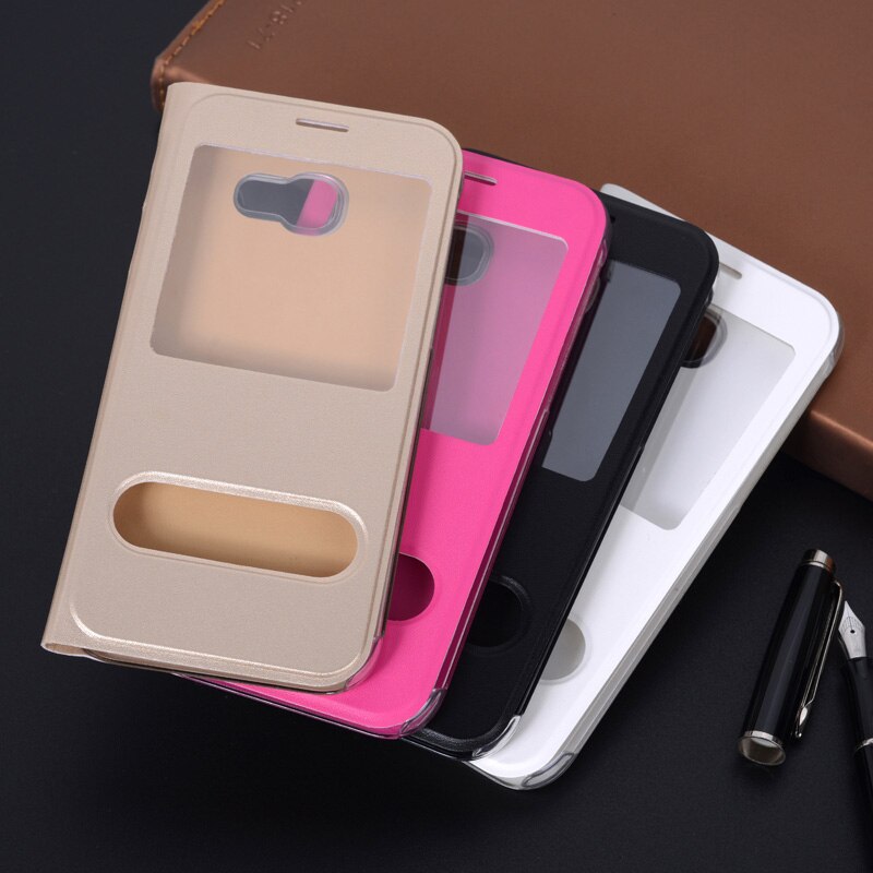 Slim Dual Window View Case Scratch Resistant Flip Cover Phone Sleeve Bag For Samsung Galaxy A3 A5 A7 SM A320F A520F A720F