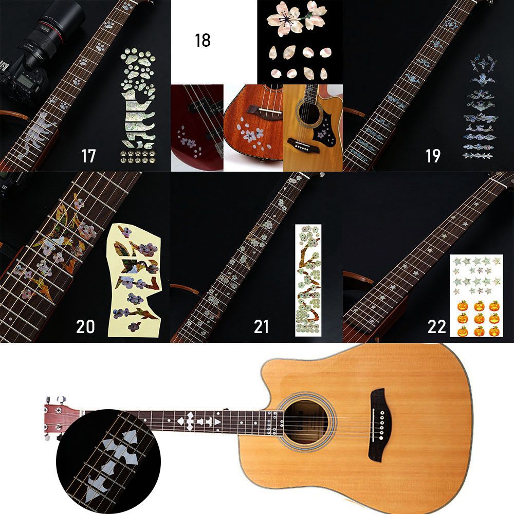 Parti di chitarra Decorazioni per strumenti musicali Accessori per chitarra Decalcomanie con intarsio incrociato Adesivi ultra sottili Adesivo per tastiera