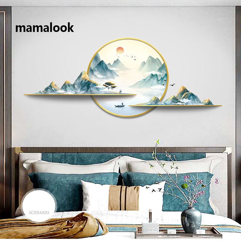 Chinese style wall art wall Stickers Decorative Painting Wallpaper Living Room Background Mountain Landscape Scenery Decals