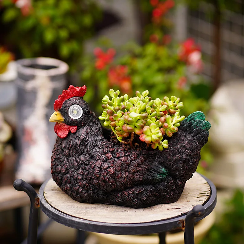 Pot de fleur viande de poule simulée, décoration de pelouse de jardin de cour, décoration extérieure de lumière solaire