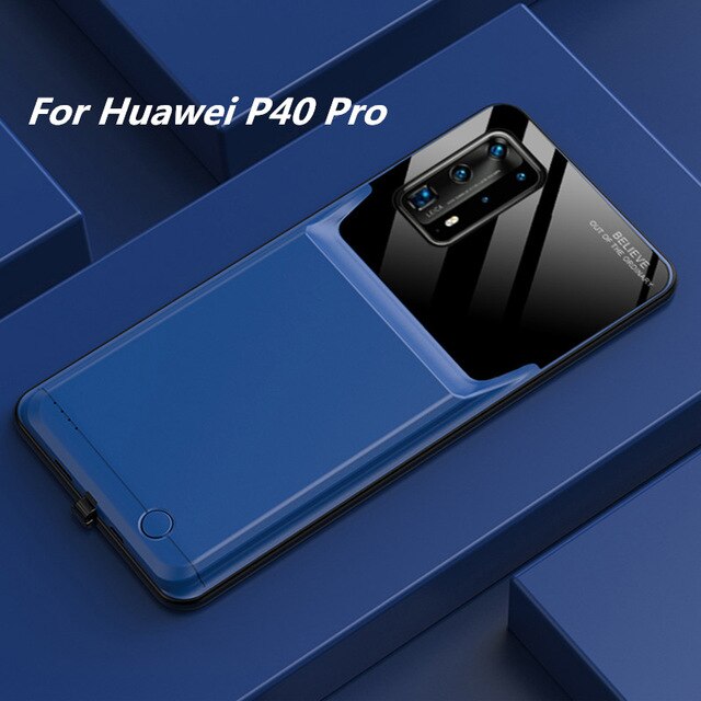 6000Mah Externe Batterij Oplader Gevallen Voor Huawei P40 Pro Power Bank Batterij Opladen Cover Voor Huawei P40 Pro + batterij Case: Blue For P40 Pro