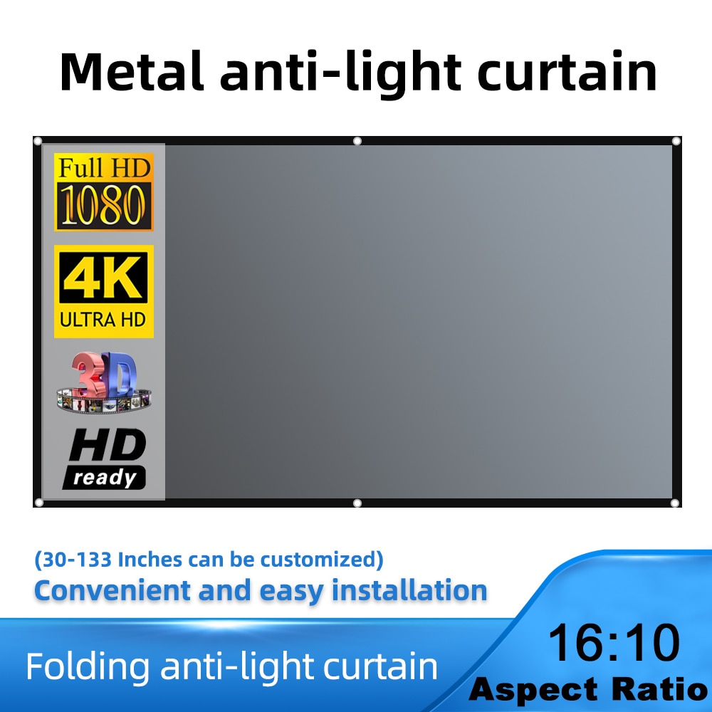 Salange – écran de projecteur toile de projection gris 16:10, Anti-lumière, rideau métallique, tissu réfléchissant, pour YG300 XGIMI H3 Xiaomi DLP