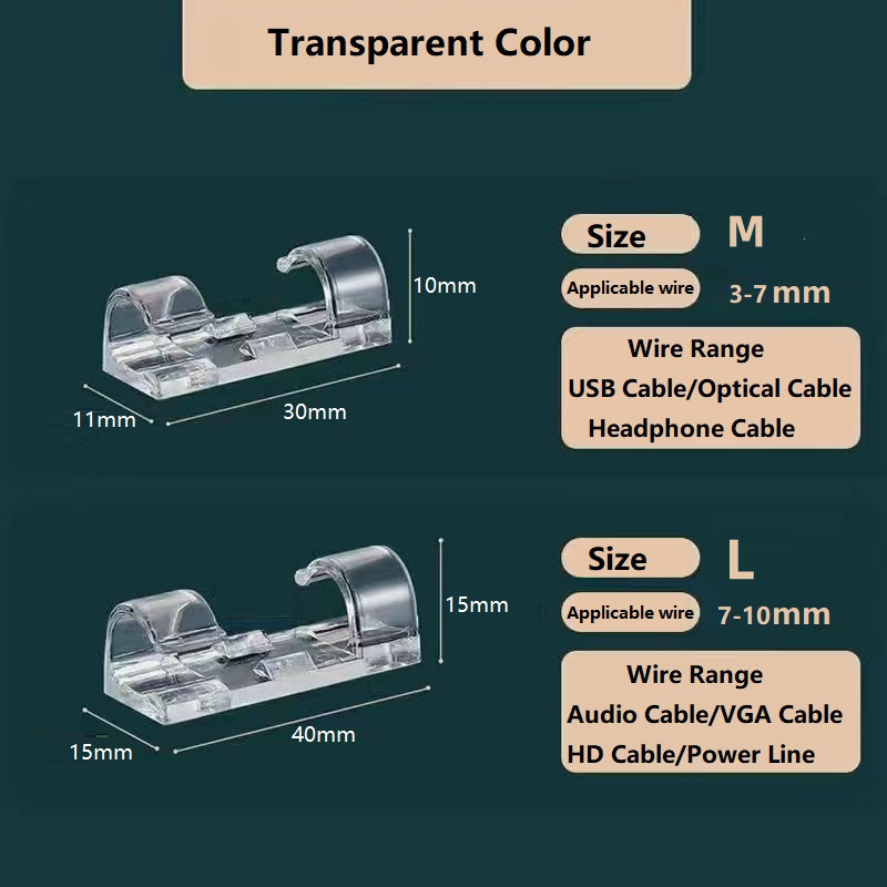 Organizador de cables, Clips acrílicos para cables, gestión de cables, soporte para enrollador de cables, organizador de cables adhesivo reutilizable, soporte para cables de TV y PC: Plata
