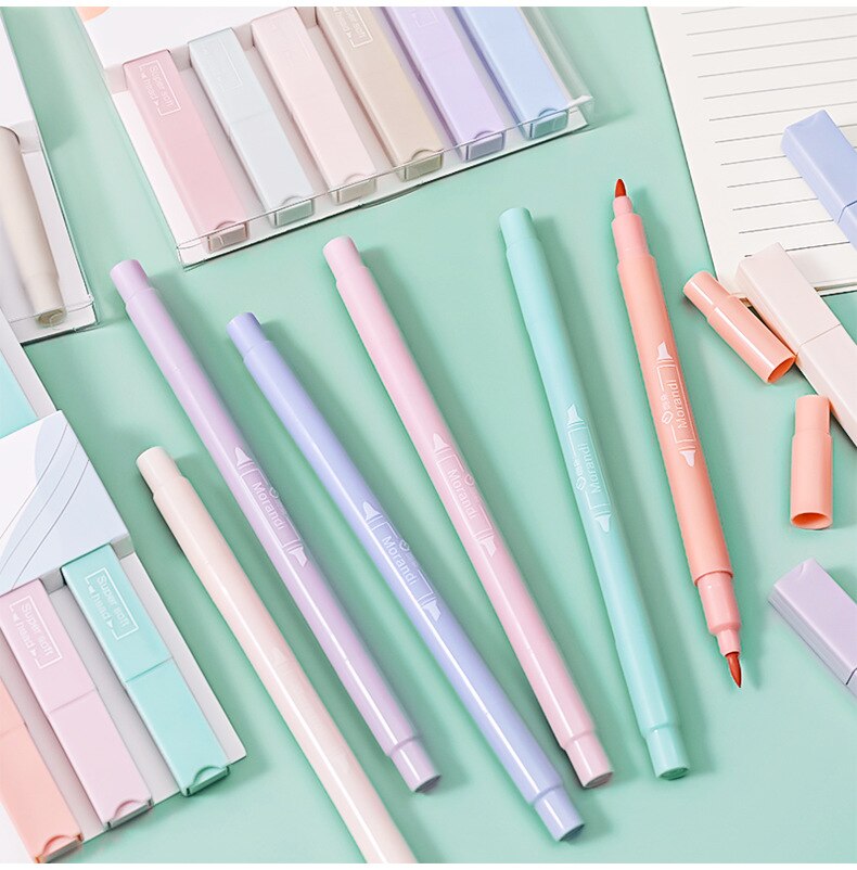 Stylos surligneurs à Double pointe Kawaii, carrés et ronds de couleur bonbon, marqueurs Manga Midliner Pastel, ensemble de protection des yeux 6 pièces