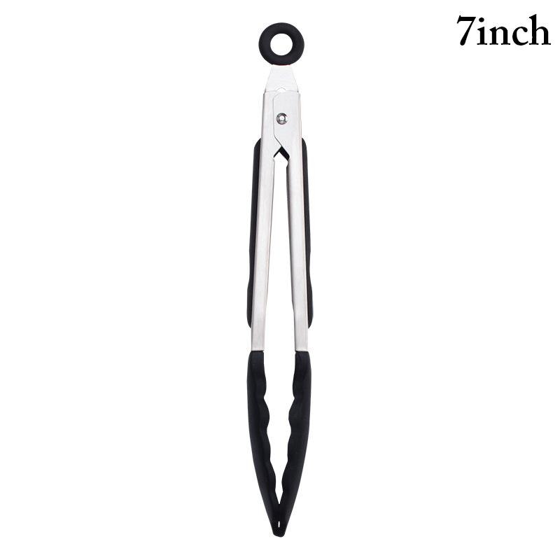 Justdolife-Pinza de cocina de silicona para alimentos utensilios resistentes al calor, pinzas para cocinar, accesorios, utensilios para servir ensalada y barbacoa: Black