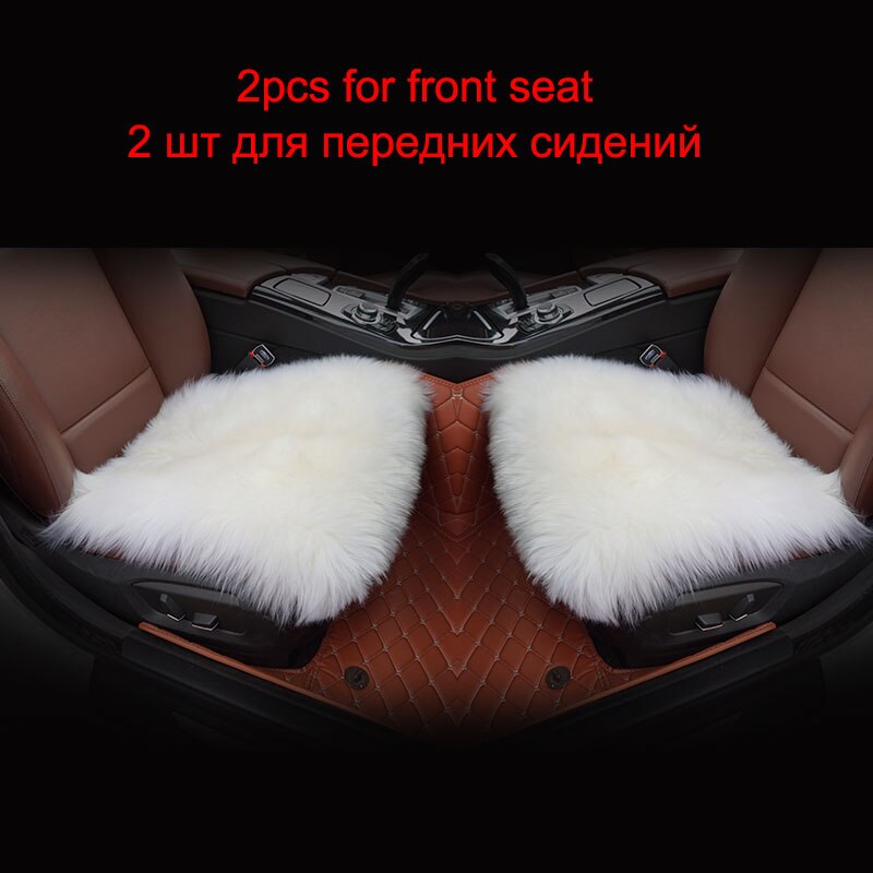 ROWNFUR Bont Schapenvacht Stoelhoezen Warm Universal Auto Stoelhoezen Interieur Beschermende Zitkussen Auto Cover Matten: white 2 front