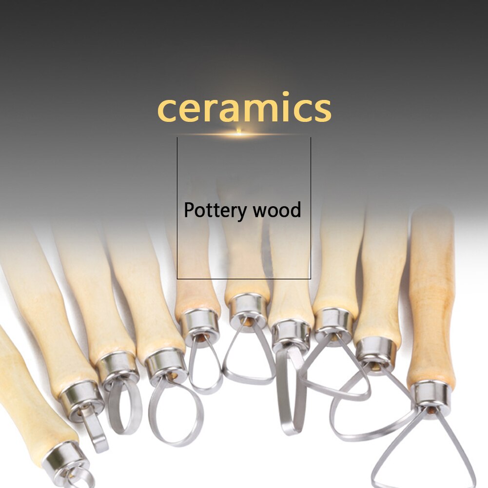 Diy Ceramic Clay Sculpting Scrapers Wood Handle Pottery Modeling Repair Tool Kit