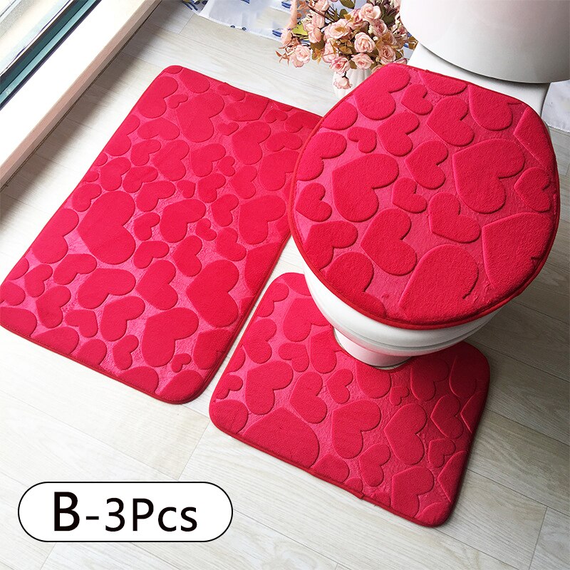 3PC Toilet Cover Seat Bathroom Accessories Set Rug Contour Mat Soft Toilet Lid Cover Plan Solid Color Bath Mats Home Decor: B
