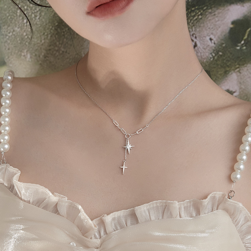 VOQ collana con ciondolo a croce da donna Color argento moda 2021 nuovi accessori per gioielli da donna: Default Title