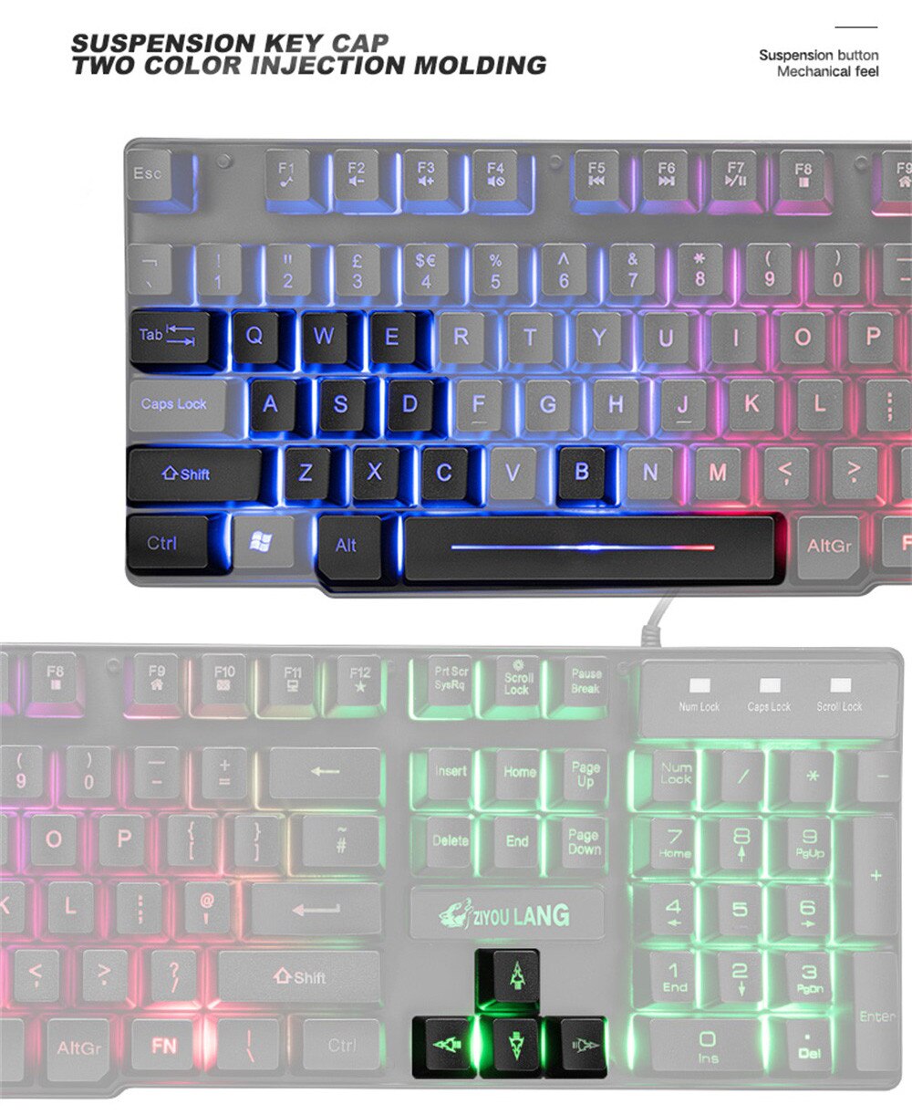 T9 Regenbogen Hintergrundbeleuchtung USB Ergonomische Spielen Englisch Tastatur Und Maus einstellen Schreibtisch Büro Unterhaltung Für Laptop Pc Gamer
