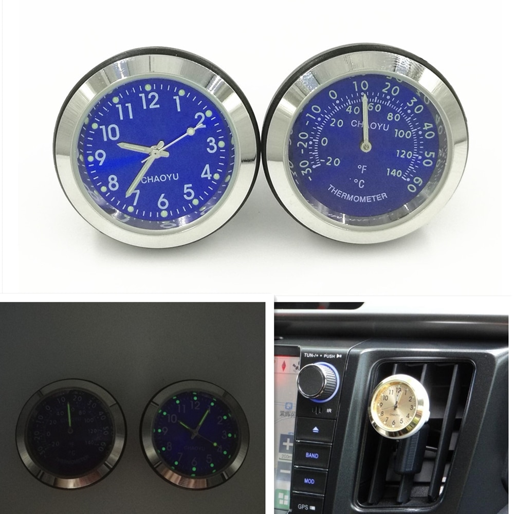 Paar Auto Thermometer Voertuig Tijd Klok Met Lichtgevende Functie Auto Elektrische Horloge Automotive Anti Hoge Lage Temperatur Blauw