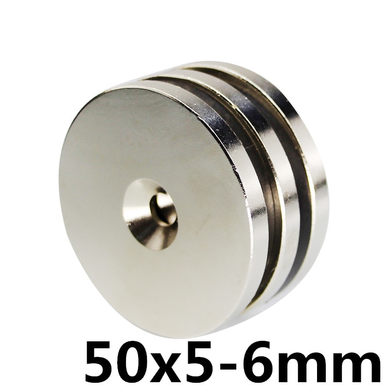 1pcs 50x5mm Gat 6 mm Super Sterke Ring Loop Verzonken Magneet Zeldzame Aarde Neo Neodymium Magneten cilinder