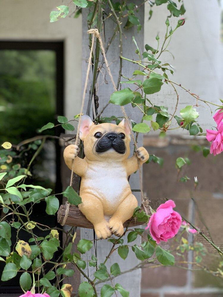 Pastoral Swing Bulldog Resin Statue Ornaments Outdoor Garden Landscape Figurines Craft Courtyard Farmyard Furnishings Decoration