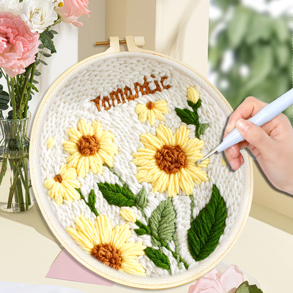 punch needle embroidery kits Flower Pattern Simple Craft Easy for adult beginners yarn painting punch needle Diy Set