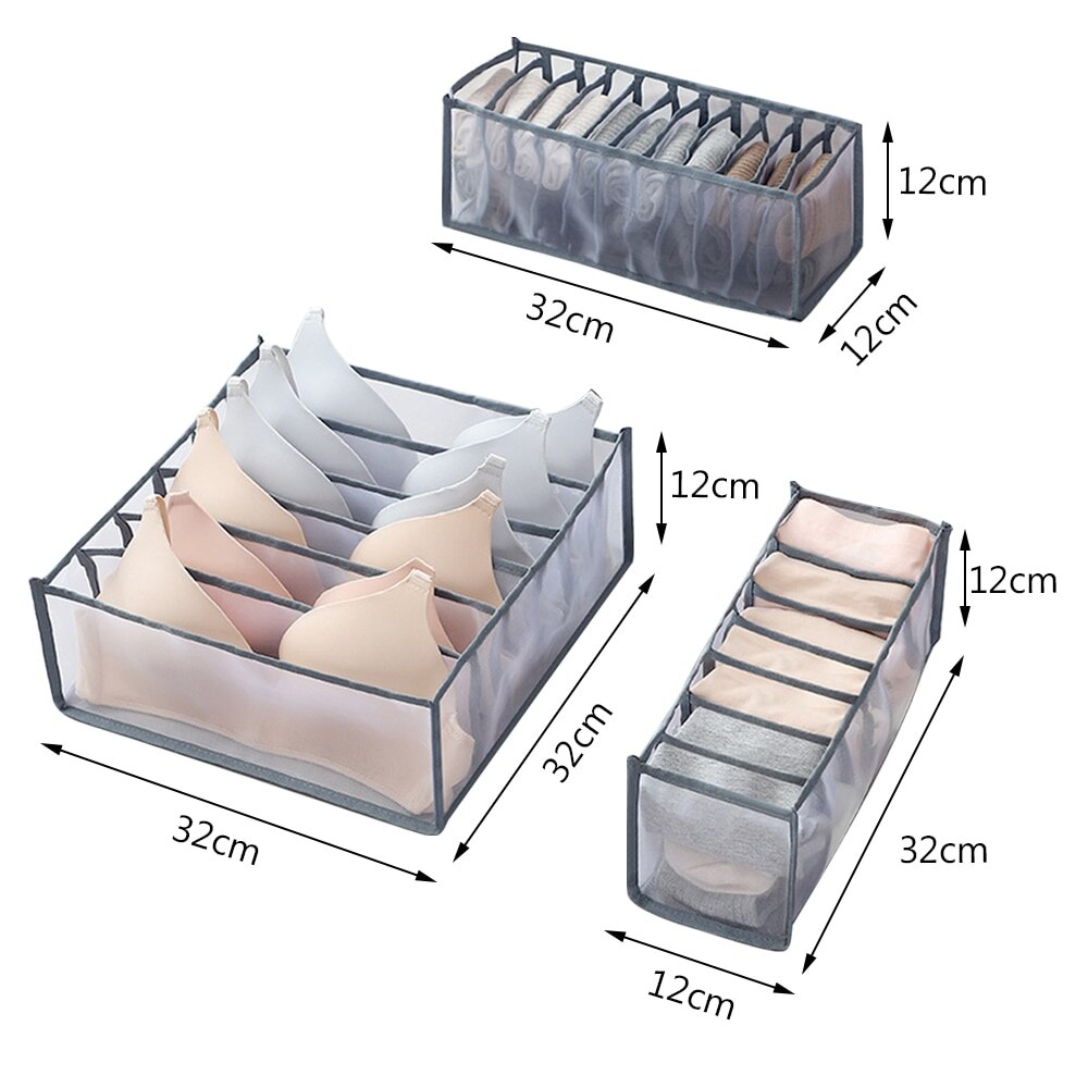 Opvouwbare Ondergoed Opbergdoos Met 6/7/11 Compartimenten Nylon Divider Doos Sokken Bra Underpants Garderobe Drawer Closet Organizer #