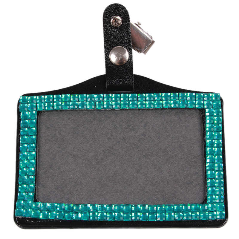 5 Colors Rhinestone Bus IC Card Holder With Clip Employee Identity Card Badge Crystal Work Unisex ID Card holder Case: Sky Blue