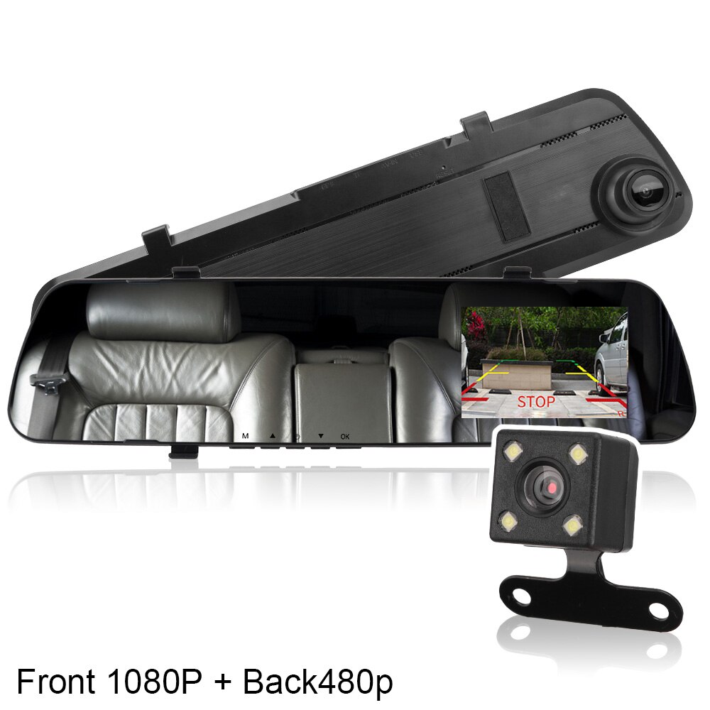 Achteruitrijcamera Dual Lens Spiegel Dashcam Full Hd Cyclus Opname Auto Dvr Dash Camera 4.3 Inch Auto Accessoires 1080P &amp; 480P