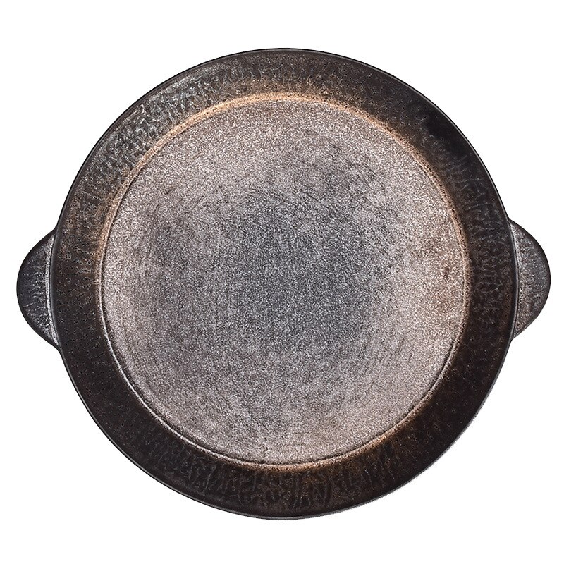 Japanese Retro Ceramic Tableware Rough Pottery Pasta Shallow Plate Binaural Steak Plate Home Salad Cooking Western Plate