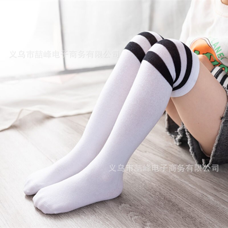 1-6y enfants genou chaussettes hautes pour bébé filles garçons football rayé chaussettes peigne coton: white black stripe / 4-6T