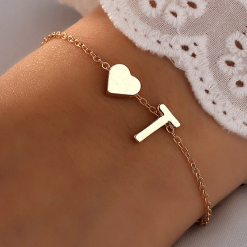 Lettera mini amore cuore Bracciale a catena sottile Semplice catena a mano minimalista per le donne Ragazze Decorazione di gioielli Regalo di compleanno