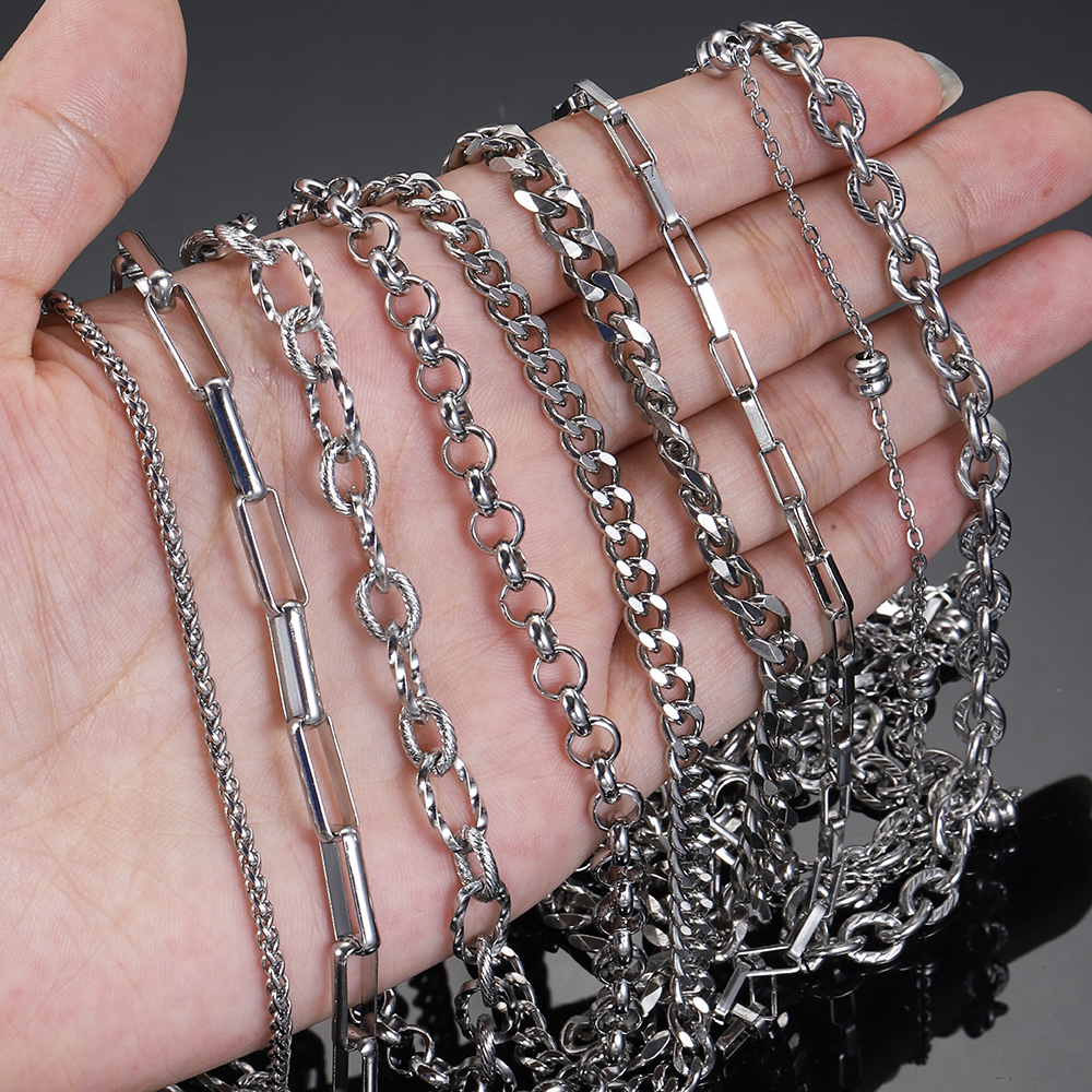 Cadena de acero inoxidable para fabricación de joyas, eslabones de Cable Rolo, cadena gruesa, accesorios de pulsera para hombre, 1 metro