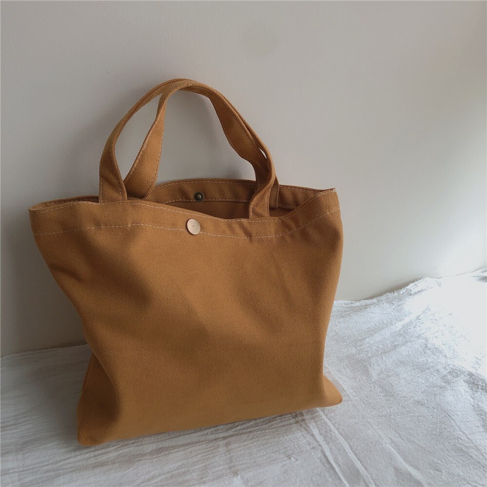 Kleine Canvas Vrouwen Tote Bag Effen Kleur Vrouw Lunch Tas Shoppers Vrouwelijke Handtassen Doek Persoonlijke Office Bento Voedsel Zakken: Bruin