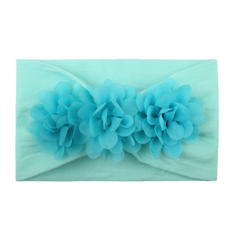 Lace Flower Baby Hoofdbanden Voor Meisjes Elastische Hoofd Wraps Effen Head Band Haar Boog Zuigelingen Pasgeboren Haar Accessoires Foto prop: Blue