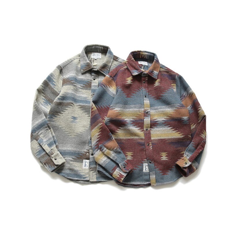 chemises en flanelle Folk-chemises personnalisées pour hommes Vintage laine loisirs modèle robe chemise décontractée hommes japonais Streetwear chemises