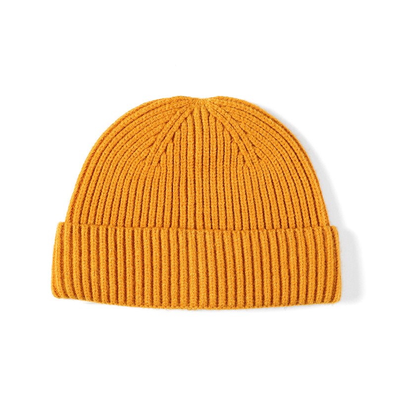Gebreide muts zachte wintermuts warme kap docker skullcap dames heren hiphop effen muts outdoor muts met omslag meloen volwassen: Geel