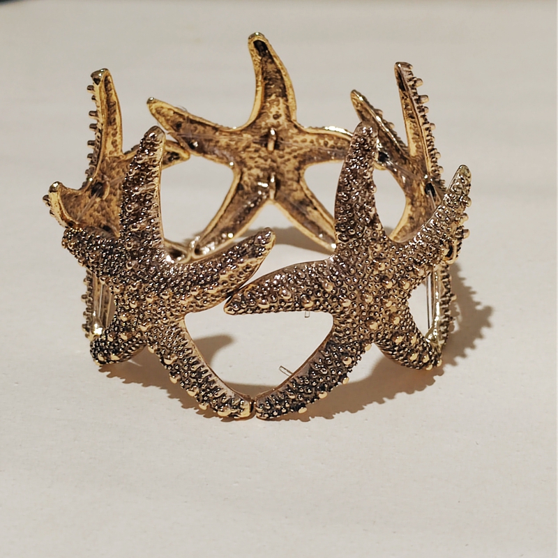 Pulsera y brazalete de estrella de mar elástico dorado, joyería de playa para mujer y niña: Bronce antiguo plateado