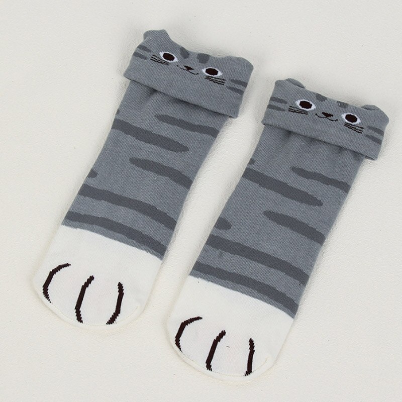Cartoon Cute Cat Paw Winter Socks Lovely Student 3D Animal Ear Medium Tube Cotton Women Socks: Gray