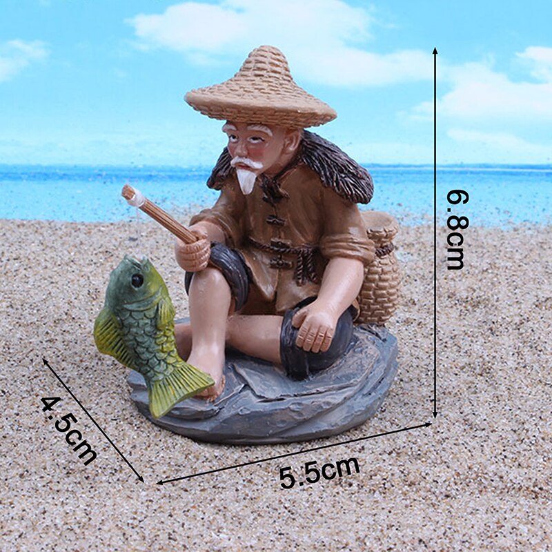 Vissen Oude Man Figuur Standbeeld, Zitten Tuin Ornament Voor Outdoor Zwembad Micro-Landschap Bonsai Tuin Ambachten Beeldjes