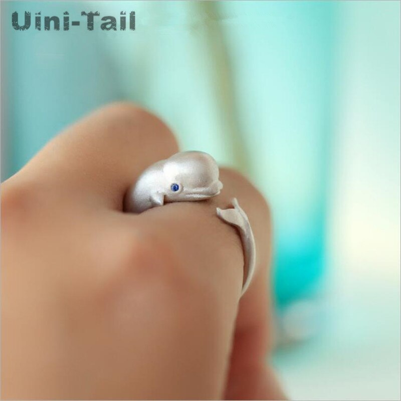 Uini-Tail Originele 925 Sterling Zilver Beluga Walvis Opening Verstelbare Ring Koreaanse Mode Tij Flow