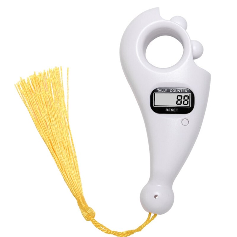 Portable Handheld Tassel Digital Beads Counter Finger Game Toy Manual Reset Decompression Relaxation Tool for Meditation: white