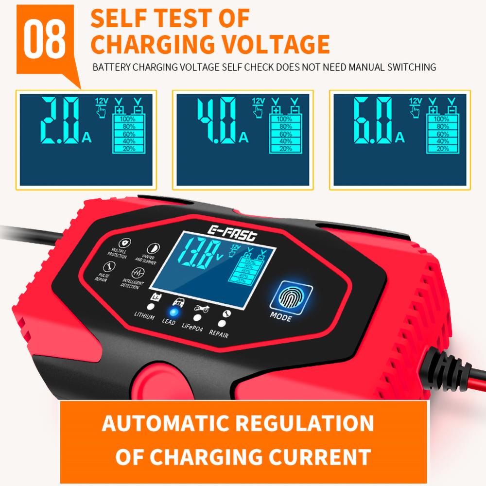 Auton akkulaturi 12v/6a - 24v/3a lcd-näyttö lataus lyijyakku litiumakkulaturi ja korjaus auton akun lataus