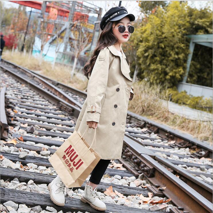 Teen Trench Coat Spring Girl Long Coats High-grade Kids Trench Coat Cotton Double-breasted Kids Jacket 6 8 10 12 Year