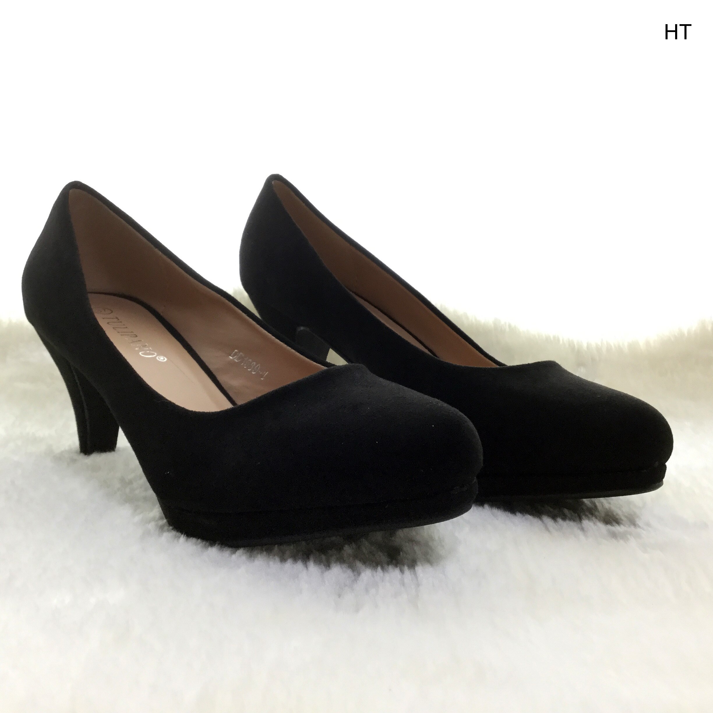 HT negro de tacón medio para trabajar zapatos individuales azafata zapatos de tacón suela suave fino trabajo vestido azafata de vuelo