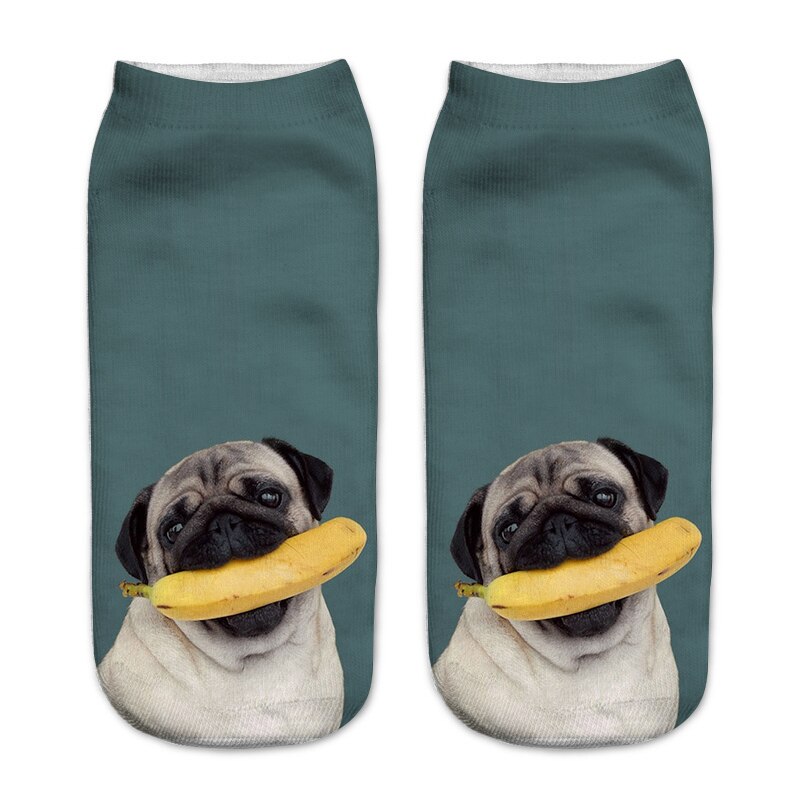 3D Printing Women Socks Unisex Socks Meias Feminina Funny Low Ankle pug Socks: A306