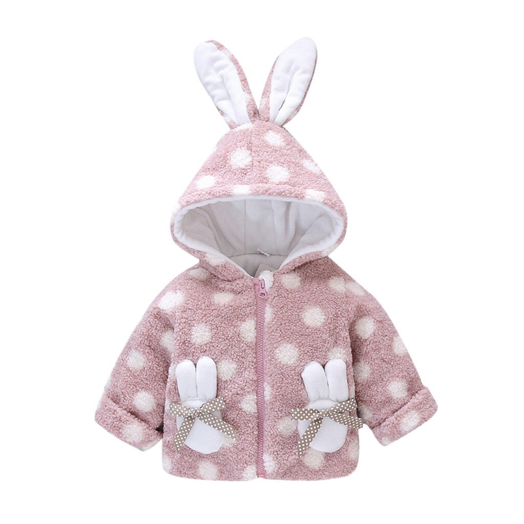 Baby Kinderen Losse Jas Rits Boog Konijntje Pocket Konijn Hoed Dot Patroon Baby Kleding Abrigo de niños Детское пальто: Roze / 6m