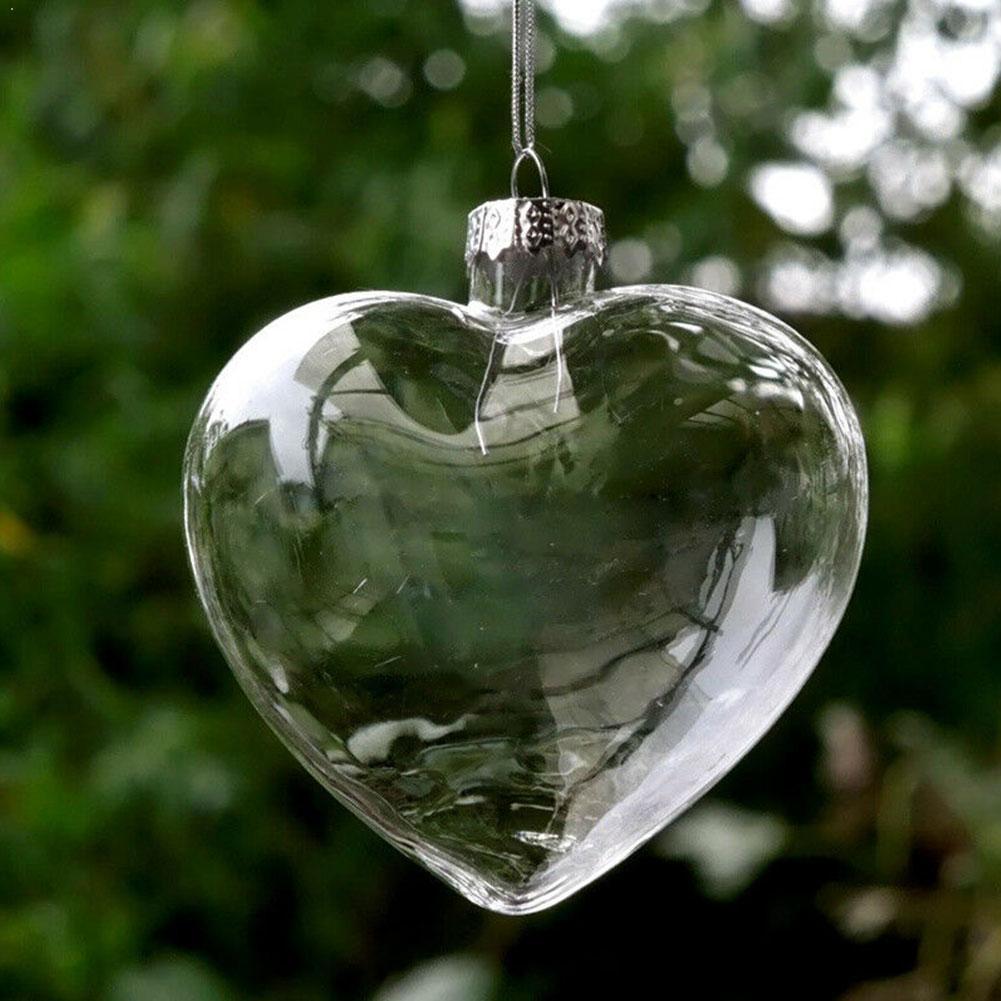 År julekugle hjerteformet gennemsigtig kærlighed glas træ hjem vedhæng diy ornament jul  i9 b 0